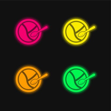 Bebek Bölünmüş Tabak ve Kaşık Dört Renkli Parlayan neon vektör simgesi