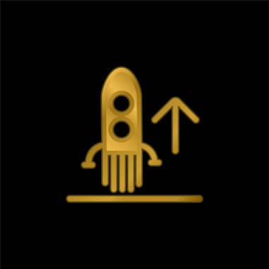 Ascending Rocket Ship gold plated metalic icon or logo vector clipart