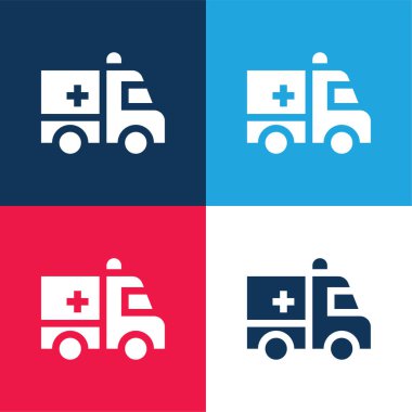 Ambulans mavi ve kırmızı dört renk minimal simgesi seti