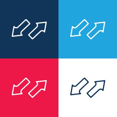 Çift Oklar Karşıt Yönler mavi ve kırmızı dört renk minimal simgesi kümesi