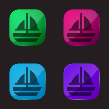 Boat four color glass button icon clipart