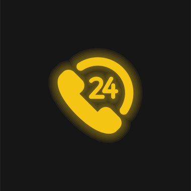 24 Saat İstemci Hizmeti Sarı parlak neon simgesi