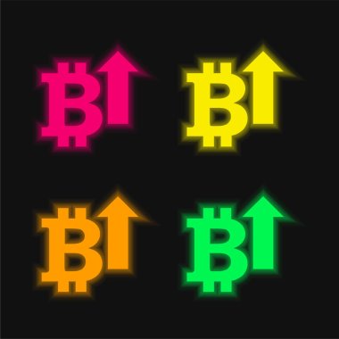 Bitcoin with a Up Arrow four color parlayan neon vektör simgesi