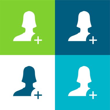 Dişi Kullanıcı Düz Düz 4 renk simgesi seti ekle
