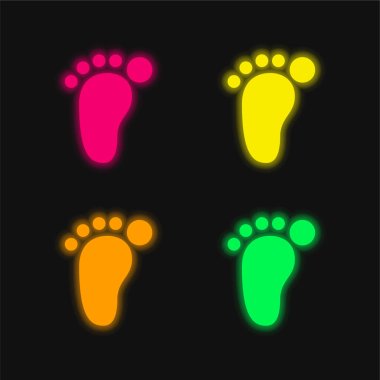 Barefoot four color glowing neon vector icon clipart