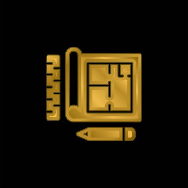 Mimari altın kaplama metalik simge veya logo vektörü