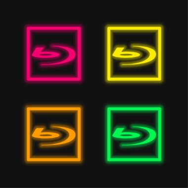 Blu Ray Sign four color glowing neon vector icon clipart