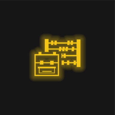 Sırt çantası ve Abaküs sarı parlak neon simgesi