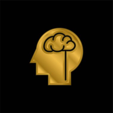 Beyin altın kaplamalı metalik simge veya logo vektörü