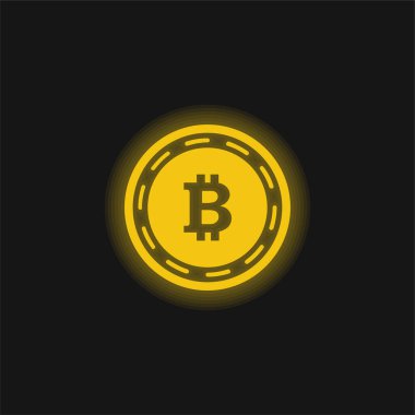Bitcoin madeni para sarı parlak neon simgesi