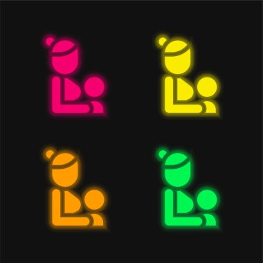 Emzirme dört renk neon vektör simgesi