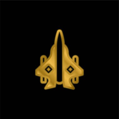 Uçak altın kaplamalı metalik simge veya logo vektörü