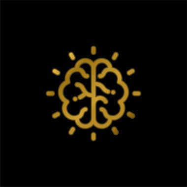 Beyin altın kaplamalı metalik simge veya logo vektörü