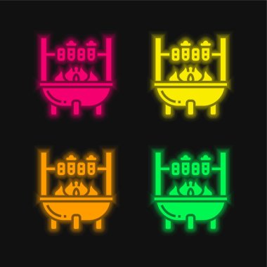 Barbecue four color glowing neon vector icon clipart