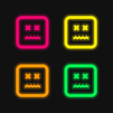 Annulled Emoticon Square Face four color glowing neon vector icon clipart