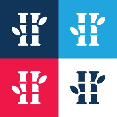 Bambu mavi ve kırmızı dört renk minimal simge kümesi