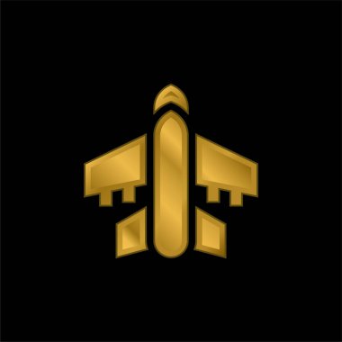 Uçak altın kaplama metalik simge veya logo vektörü