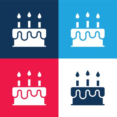 Birthday Cake blue and red four color minimal icon set clipart
