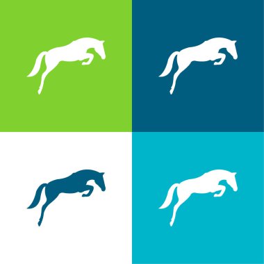 Black Jumping Horse With Face Looking To The Ground Flat four color minimal icon set clipart