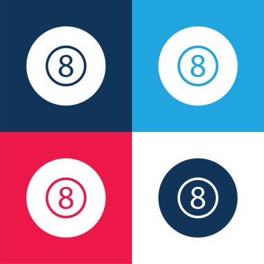 Billiard Eight Ball blue and red four color minimal icon set clipart