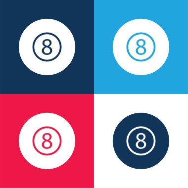 Billiard Eight Ball blue and red four color minimal icon set clipart