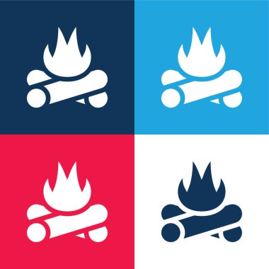 Şenlik ateşi mavi ve kırmızı dört renk minimal simge seti
