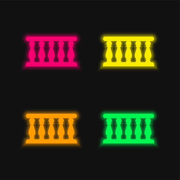 Balcony four color glowing neon vector icon