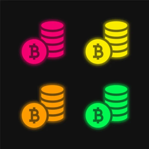Bitcoin Símbolo Cuatro Colores Brillante Icono Del Vector Neón — Archivo Imágenes Vectoriales