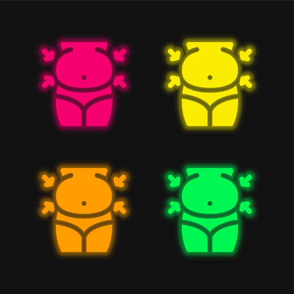 Belly four color glowing neon vector icon