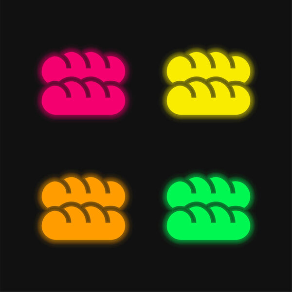 Baguette four color glowing neon vector icon