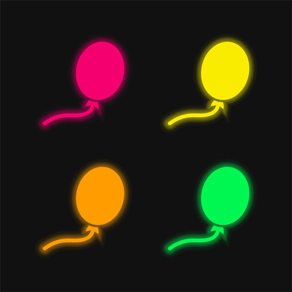 Balloon Black Oval Shape four color glowing neon vector icon