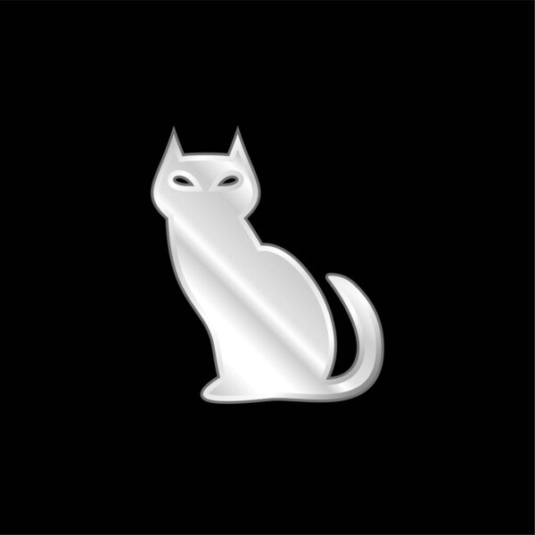 Black Evil Cat silver plated metallic icon