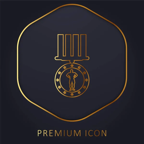 Medalla Levantamiento Pesas Variante Línea Dorada Logotipo Premium Icono — Archivo Imágenes Vectoriales