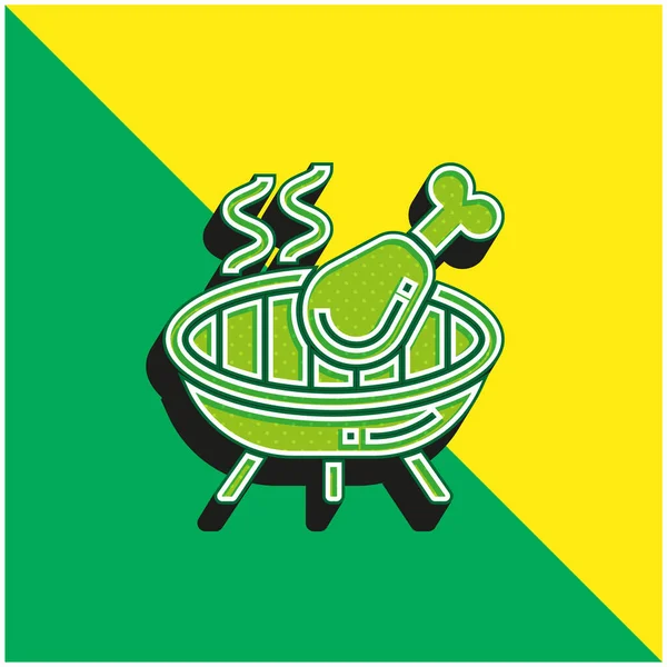 バーベキューグリーンと黄色の現代的な3Dベクトルのアイコンのロゴ — ストックベクタ