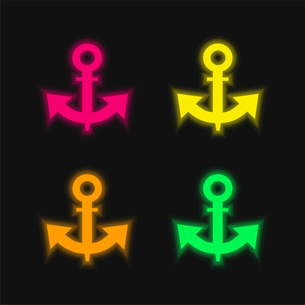 Boat Anchor four color glowing neon vector icon