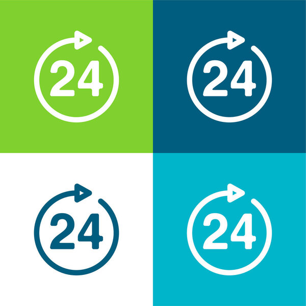 24 Hours Sign Flat four color minimal icon set