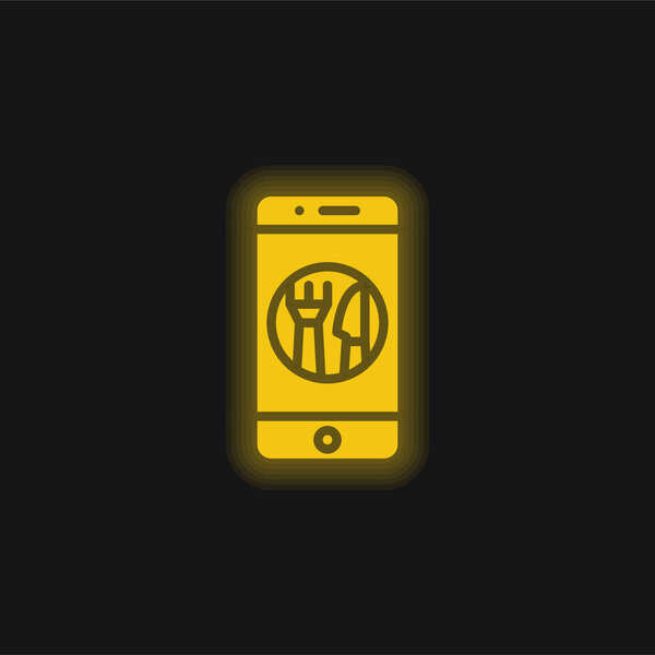 Aplicación Amarillo Brillante Icono Neón — Vector de stock