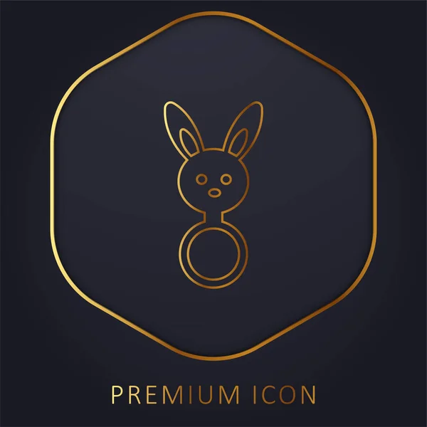 Baby Rattle Bunny Head Shape Golden Line Premium Logo Icon — Stock Vector