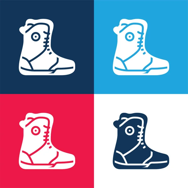 Boot Blauw Rood Vier Kleuren Minimale Pictogram Set — Stockvector