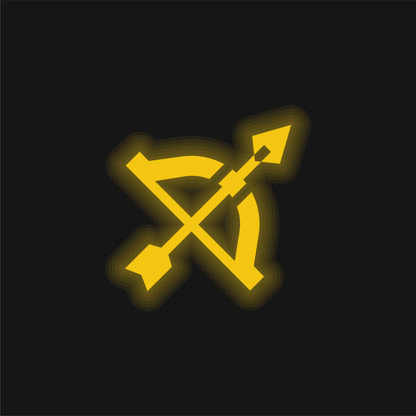 Bow And Arrow yellow glowing neon icon