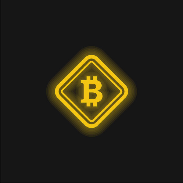 Bitcoin Warning Symbol yellow glowing neon icon