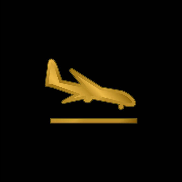 Посадка самолета с позолоченной металлической иконой или вектором логотипа
