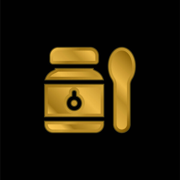 Baby Food gold plated metalic icon or logo vector