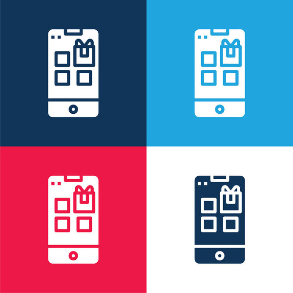 Aplicación Azul Rojo Conjunto Iconos Mínimo Cuatro Colores — Vector de stock