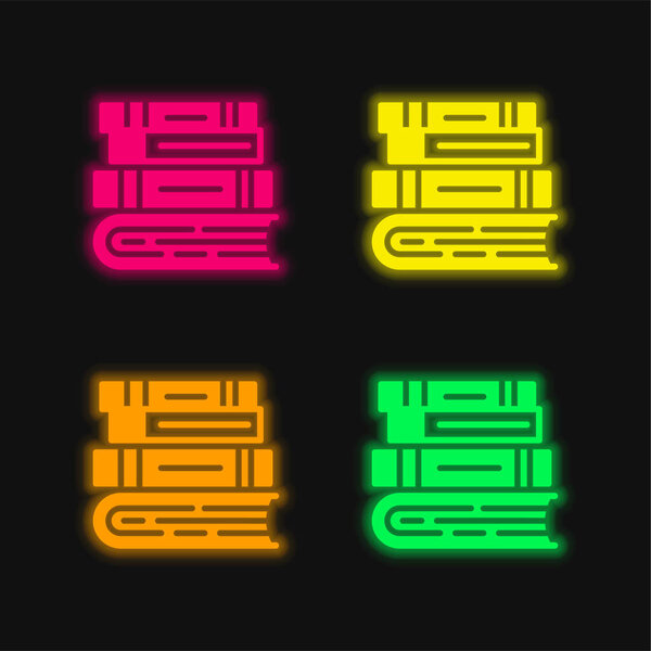 Книги четыре цвета светящийся неоновый вектор значок