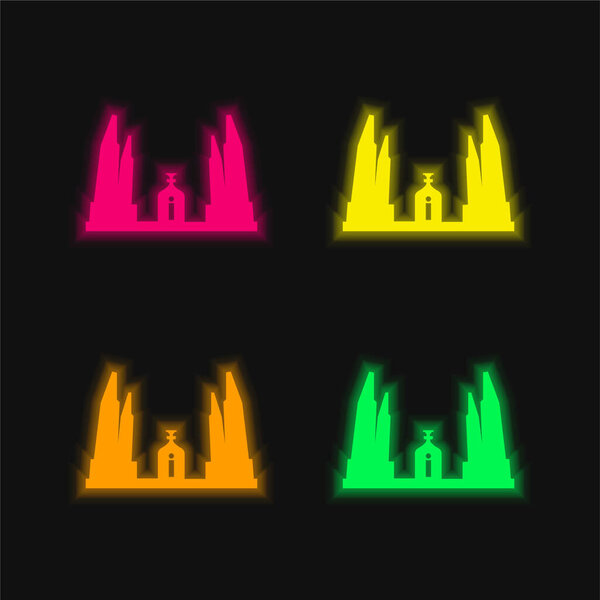 Бангкок Памятник демократии Таиланда четырехцветный светящийся неоновый вектор