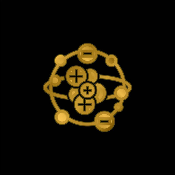 Атомная позолоченная металлическая икона или вектор логотипа