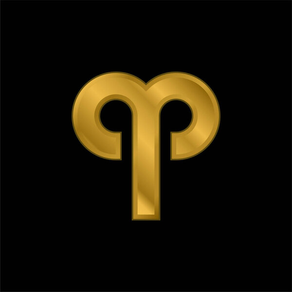 Aries gold plated metalic icon or logo vector