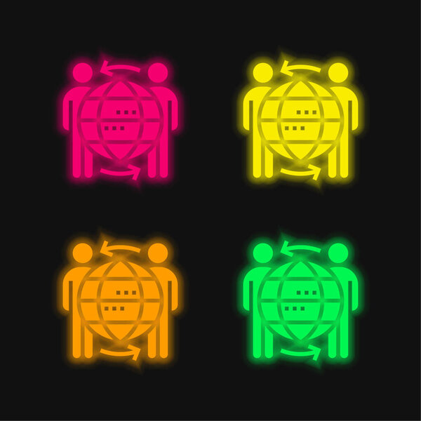 B2b four color glowing neon vector icon