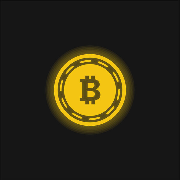 Bitcoin Coin yellow glowing neon icon